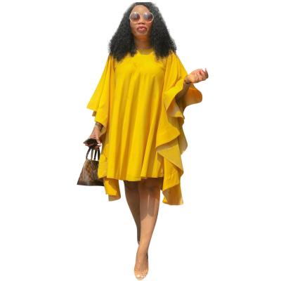 China New Style Hot-selling New Style African Women's Plus Size Solid Color Bat Sleeve Irregular Bat Sleeve Dress for sale