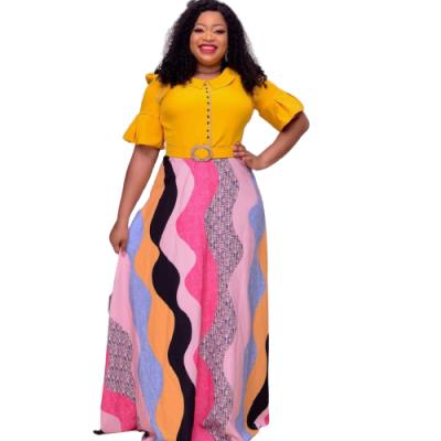 China New Viable African Style Plus Size Long Skirt Printed Round Neck Big Edge Dress Women's Clothing for sale