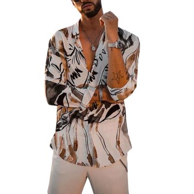 China Autumn Polyester Shirts Best Selling Cheap Anti-Shrink Printing Casual Men's Casual Shirts Long Sleeve for sale