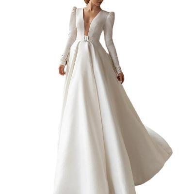 China Anti-static spring women fashion evening dress where new ladies style dress white satin French dress slim long skirt for sale