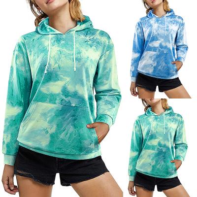 China Anti-Wrinkle Autumn/Winter Hot Sale Two Color Hoodie Polyester Cotton For Women With Tie Dye Hoodie Blouse for sale