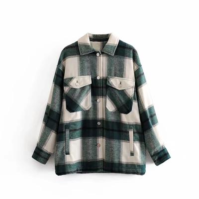 China DesignedAutumn Breathable New Fashion Loose Plaid Shirt Coat Turn-Down Collar Women Jacket Shirt for sale