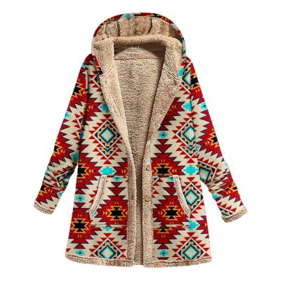 China New Anti-wrinkle winter women's cotton and hooded sweater plush canvas printed warm jacket in ladies running jacket for sale