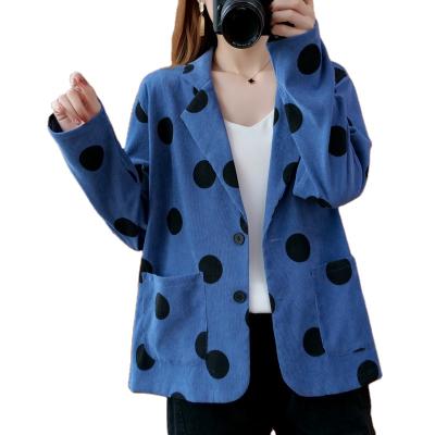 China Hot Selling Anti-wrinkle Autumn Winter New Arrive Women's Costume Long Sleeve Polka Dot Corduroy Coat for sale