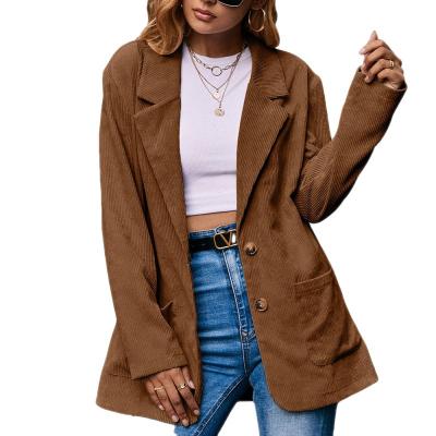 China Breathable Casual Corduroy Single Breasted Suit Small Plus Size Womens Woolen Coat For Women for sale