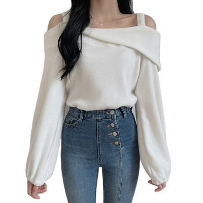 China Anti-wrinkle Korean version of the temperament chic sling long-sleeved shirt bubble hollow strapless loose shorts knit base shirt women for sale