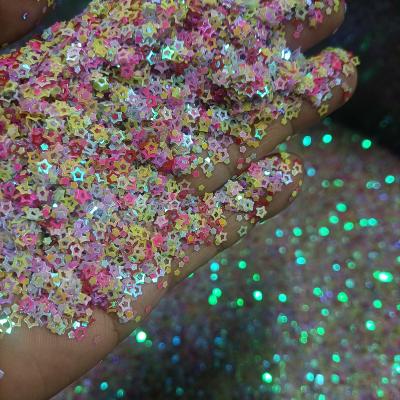 China Gorgeous abrasion resistance sequins shining colors hollow five-pointed star filled beauty makeup bag luxury star shoes play art nail style time PET for sale