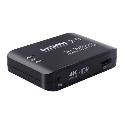 China Supports 4K 60Hz Full HD 1080P 3D HDMI 2.0 Switcher 3-Port 3 3x1 HDMI Splitter Left Switcher with IR Remote Control HV-SW301V20 for sale