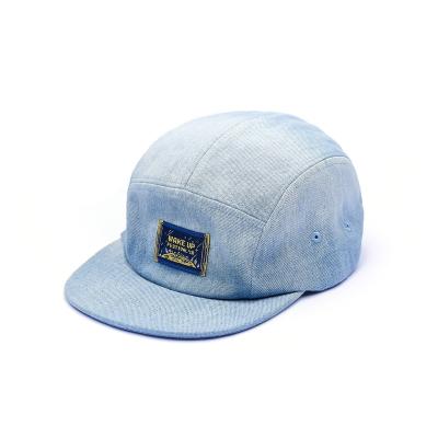 China COMMON Cotton Five Panel Hat 5 Panel Camp Hat White Unstructured Adjustable Denim Hat With Custom Label Logo for sale