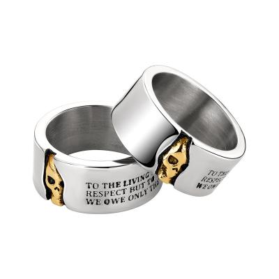 China Hiphop Hip Hop Hip Hop Personality Trendy Men's Two Color Skull Titanium Steel Ring for sale