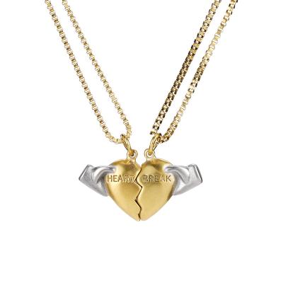 China Heartbroken Love Hiphop Necklace With Double Chain Stainless Steel Hip Hop Jewelry Necklace for sale