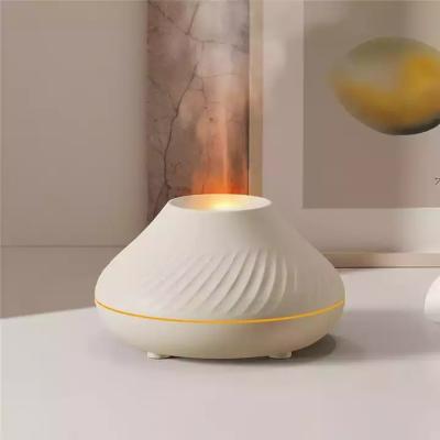 China New Arrival Comfortable Feel Around Fire Flame Effect Fogging Humidifier 130ml USB Desktop Air Aroma Oil Cooler Diffuser With 3D Simulation Flame for sale