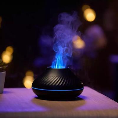 China Smell Comfortable Hot Selling Wood Ultrasonic Diffuser Usb Air Humidifier Volcano Aromatherapy Essential Oil Flame for sale