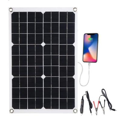 China Solar Panel Charger with 2 Output 5V/18V USB Ports Ultra-thin Portable Solar Powered Charger and Car Battery Charging Clip Line 420mm x 260mm for sale