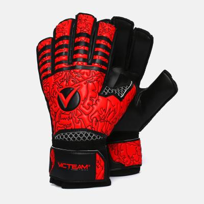 China Relieve High Quality Red Black German Latex Foam Hybrid Cut Soccer Football Goalkeeper Gloves For Match for sale