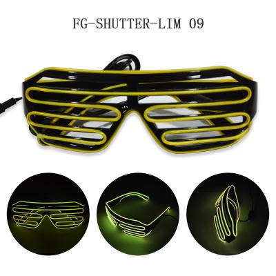 China EL Glass Neon Light Fashion Plastic LED Wire Up Bright Glow Sun Glass Shutter Shaped Costume Party DJ for sale