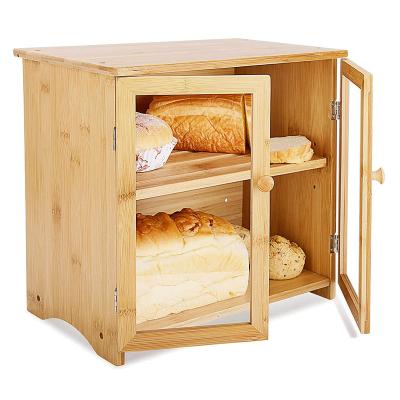 China Freshness preservation bread boxes with double door design and movable cutting board for sale