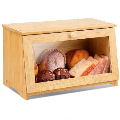 China Single Layer Bamboo Food Contaienr Bread Box With Large Capacity for sale