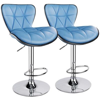 China Wholesale Modern Adjustable Bar Stool Modern Shell Back Patented Design 2 Pieces Set Blue Bar Chairs for sale