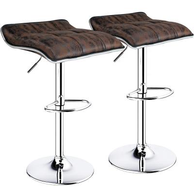 China Customized High Quality Modern Brown Adjustable Height Bar Stool Backless Chair With Set Of 2 for sale