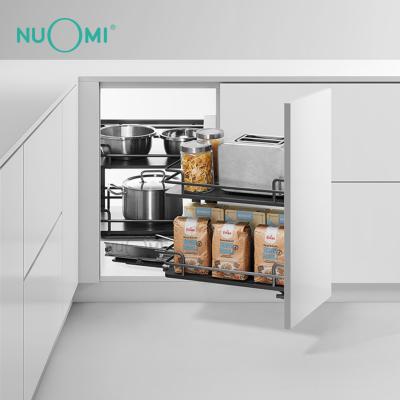 China Universal Opening NUOMI Majaz Series Multipurpose Kitchen Pull Out Cabinet Corner Basket for sale