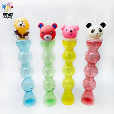 China New Arrivals Viable Bear Bottles 450ml Juice Water Bottle Hot Animal Lion And Straw Plastic Water Bottle for sale