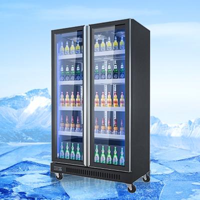 China Factory Large Capacity Commercial Chest Drawer Home High Gloss Aluminum Direct Glass Door Refrigerator Two Freezer for sale