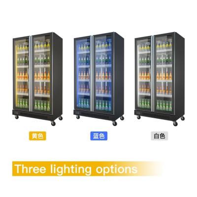 China New Beer Delivery 2 Door High Gloss Aluminum Fast Upright Commercial Energy Saving Chest Freezer for sale