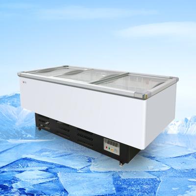 China Home Commercial High Gloss Aluminum Ice Simplicity Freezers Fish Display Gray Flat Island Energy Saving Freezer for sale