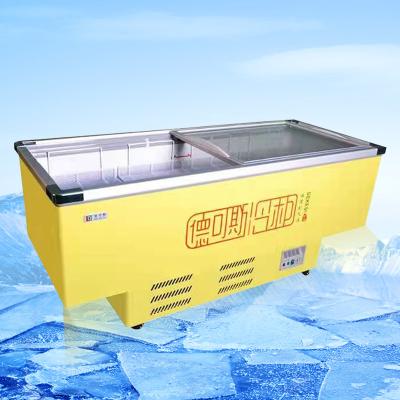 China Wholesale sliding glass door refrigerated island display cabinetice flat cream chest freezer rectangle for sale