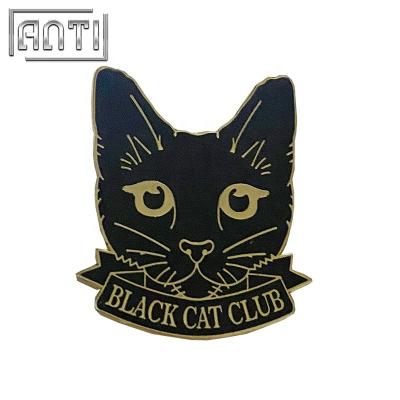 China Wholesale Europe custom no minimum letter black cool hard enamel cartoon cat lapel pin zinc alloy for sale