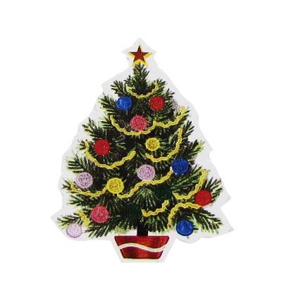 China Europe Custom Design Logo Xmas Christmas Gift Cartoon Cut Christmas Trees Glitter PVC Texture Vinyl Sticker Paper for sale