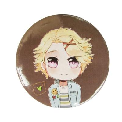 China Europe Custom Design Brown Round Offset Printing Reverse Pins Wholesale Manufacturer With Smile Face Cardboard Boy Cheap Price Badge for sale