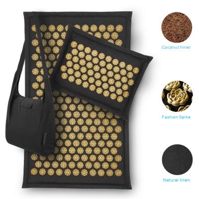 China Comfortable Natural Canvas Acupressure Mat Foot Shakti Plastic Spikes Massage Acupressure Mat and Pillow Set for sale