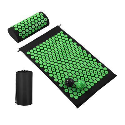 China Eco-friendly Wearing Cotton Fabric Travel Acupressure Power Mat And Pillow Set With Massage Ball for sale