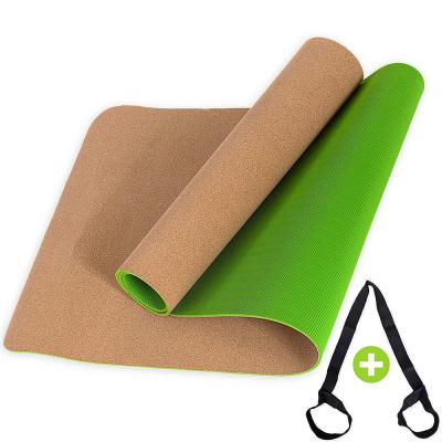 China Wholesale Bodybuilding Wearing Roll ECO Custom Printed Biodegradable Cork Tape Yoga Mat With Carry Strap for sale