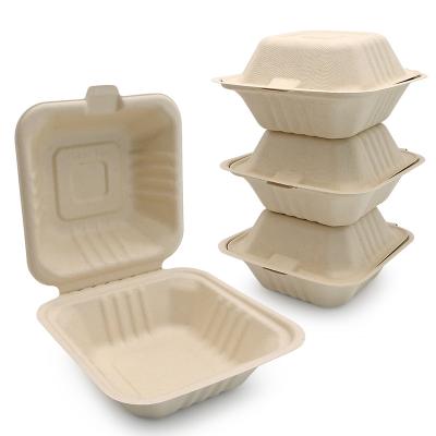 China Minimalist CAPA 6 inch burger box compostable 450ml thick and sturdy eco-friendly paper take away biodegradable sugarcane bagasse for sale