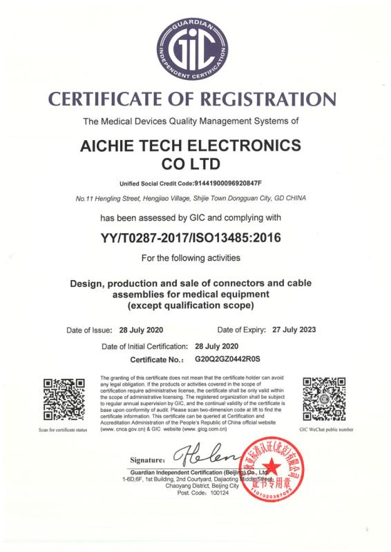 ISO13485 - Aichie Tech Electronics Co., Ltd.