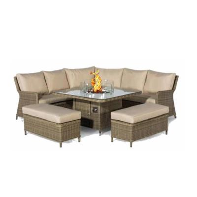 China Outdoor Table Rattan Wicker Dining Table Set Integral Firepit Or Ice Cover for sale