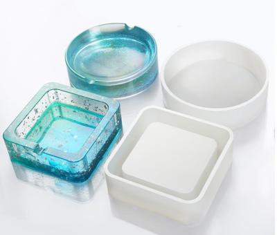 China Europe C-0244 DIY Epoxy Resin Craft Molds Square Silicone Ashtray Mold Round Ashtray Mold for sale