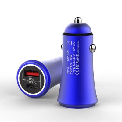 China Mobile phone types pd+1 factory sale 5v3.1a 1 type-c usb qc3.0 aluminum alloy gray blue red black car charger for sale