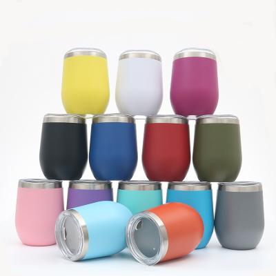 China Viable Wholesale Coffee Custom Logo 12oz Egg Vacuum Shaped Double Wall Stainless Steel Wine Tumbler Cups In Bulk With Lid And Straw for sale