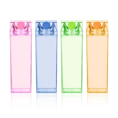 China Viable Custom Logo Color Clear Milk Carton Free Water Bottle 500ml 1000ml Bpa Juice Square Box Acrylic Plastic for sale