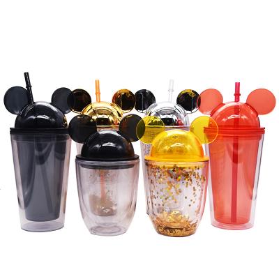 China Double Wall 16OZ Viable Wall Acrylic Plastic Mug Cup Double Tumbler With Dome Lid for sale