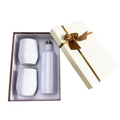 China Viable In Stock Stainless Steel Metal Cups Bottle Set Tumbler Gift Package Sublimation Blank White Wine Set for sale