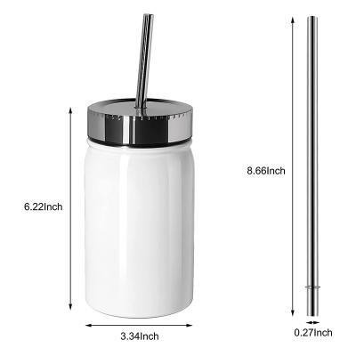 China Stainless Steel Sublimation 500ml White Mason Jar With Lid And Viable White Straw for sale