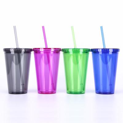 China Viable Store Us To Ship Wholesale Clear Plastic Straight Lean Acrylic Tumbler Cup With Straw And Lid Juice Cup Water Bottle 16oz for sale