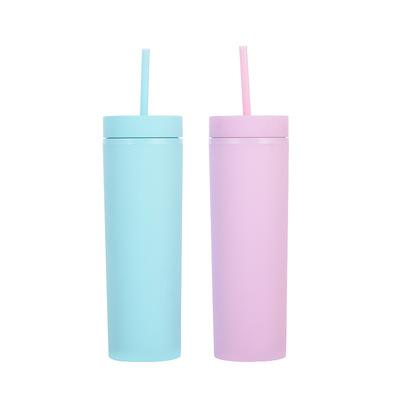 China 16oz Custom Double Wall Sustainable Plastic Cup Reusable Plastic Cup With Lid And Straw for sale