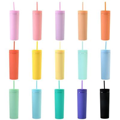 China Sustainable Hot Sale 16oz Double Wall Plastic Cup Insulated Lean Matte Tumbler With Straw for sale