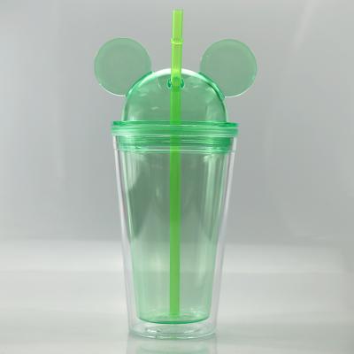 China Viable Hot Selling Plastic Cups With Lids And Straw Juice Cup Mouse Ear Ice Cups High Quality for sale